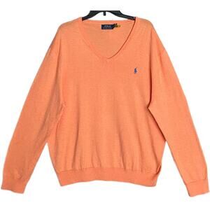 Polo Ralph Lauren Sweater Men's XXL V-Neck Long Sleeve Cotton Orange NWOT